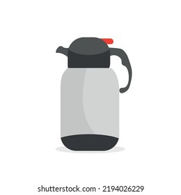 Vector hot drink thermos. Gray color thermos illustration. Thermos with red button. Coffee and tea mug.
