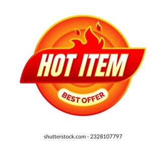 Vector hot item label design with red circle. for banner, icon, logo, sign, seal, symbol, badge, stamp, sticker, etc.