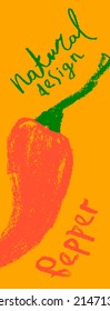 Vector hot pepper banner. Hand-drawn pepper illustration. Red chilli background. Organic homemade vegetable. Vegan food flyer. Spices sign Vegetarian restaurant.