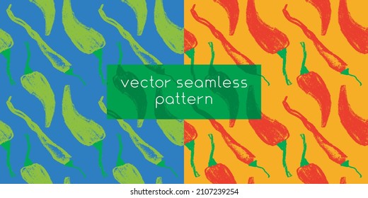 Vector hot pepper pattern seamless. Hand-drawn illustration of hot peppers. Pepper drawings. Homemade vegetables background. Vegan food wallpaper. Red spice backdrop. Vegetarian restaurant banner.tang