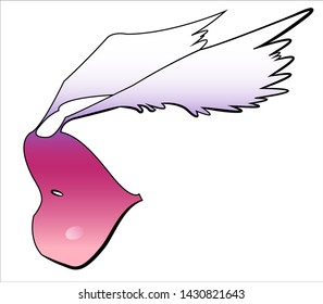 Vector hot pink lips with white wings on the white background.