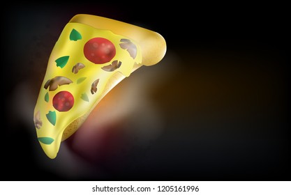 The vector hot pizza in dark tone image for background.