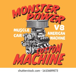 vector hot rod car engine illustration