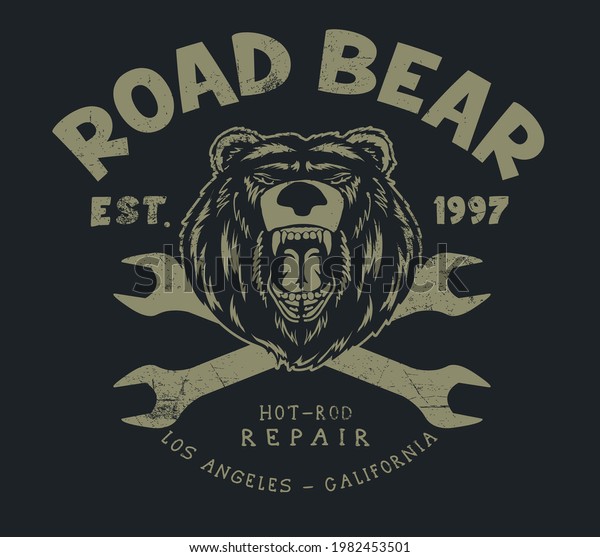 vector hot rod emblem bear illustration for t\
shirts print