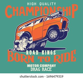 vector hot rod and muscle car race illustration for t shirt print