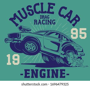 vector hot rod and muscle car race illustration for t shirt print