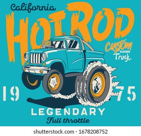 vector hot rod race car illustration for tshirt print