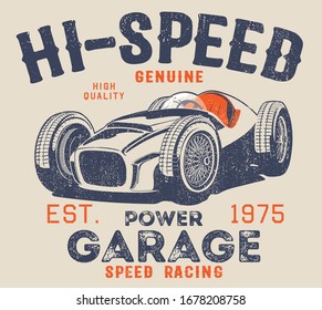 vector hot rod race car illustration for tshirt print