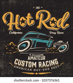 vector hot rod racing car illustration print