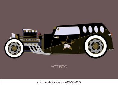 vector hot rod, side view of car, automobile, motor vehicle