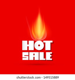 Vector Hot Sale Title With Flame on Red Background 