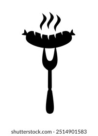 vector hot sausage on fork on white background. grilled sausage icon