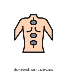Vector hot stone massage therapy flat color line icon.