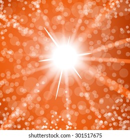 Vector Hot Summer Sun on Blurred Orange Background