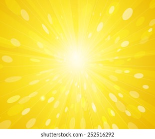Vector hot summer yellow sunny rays background. Sun burst