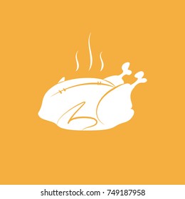 Vector hot thanksgiving turkey on orange background. Hand drawn sketch turkey