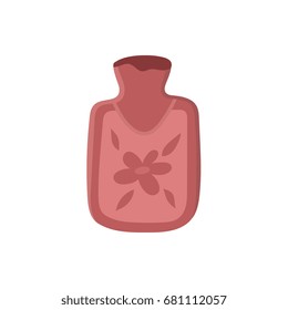Vector hot water bottle flat illustration isolated on a white background. Flu and cold treatment tool. Cartoon medical cure, pink colored