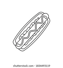 Vektorsymbol für Hotdog auf weißem, isoliertem Hintergrund.