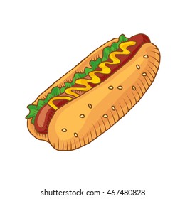 Vector hotdog with mustard. Isolated