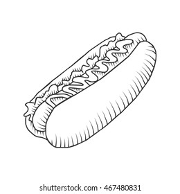 Vector hotdog with mustard. Isolated