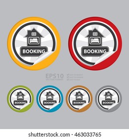Vector : Hotel Booking or Hotel Reservation Infographics Icon on Circle Peeling Sticker 