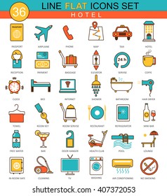 Vector Hotel flat line icon set. Modern elegant style design  for web.