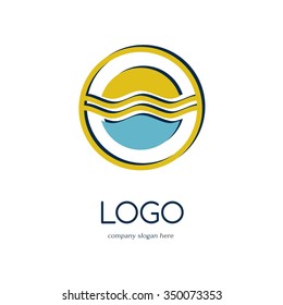 Vector of Hotel icon. Hotel resort beach sea sun relaxation. Business icon for the company.