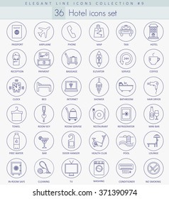 Vector hotel icon set. Elegant thin line style design.