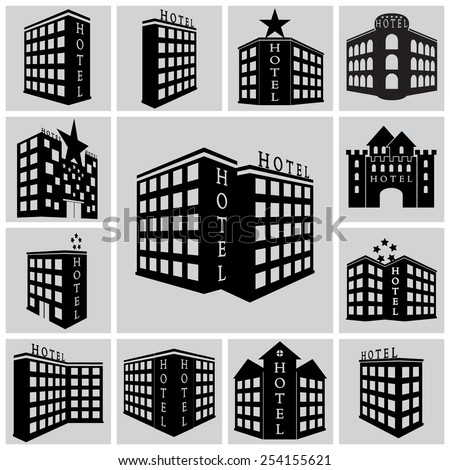 Vector hotel icons set illustration.