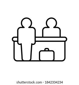 Vector Hotel reception icon, man standing with luggage flat symbol on isolated white background for UI/UX and website.