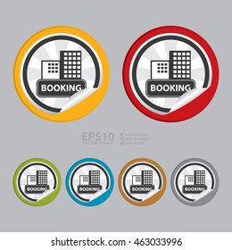 Vector : Hotel Reservation or Hotel Booking Infographics Icon on Circle Peeling Sticker 