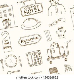 Vector hotel seamless pattern Hand drawn doodle sketch illustration