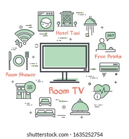 Vector hotel service square concept - TV in room