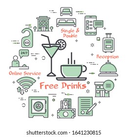 Vector hotel service square concept - Free Drinks