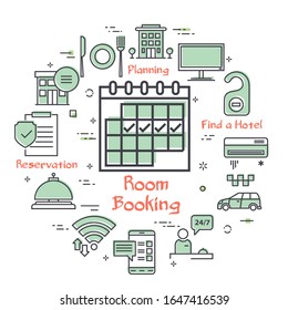 Vector hotel service square concept - Room Booking