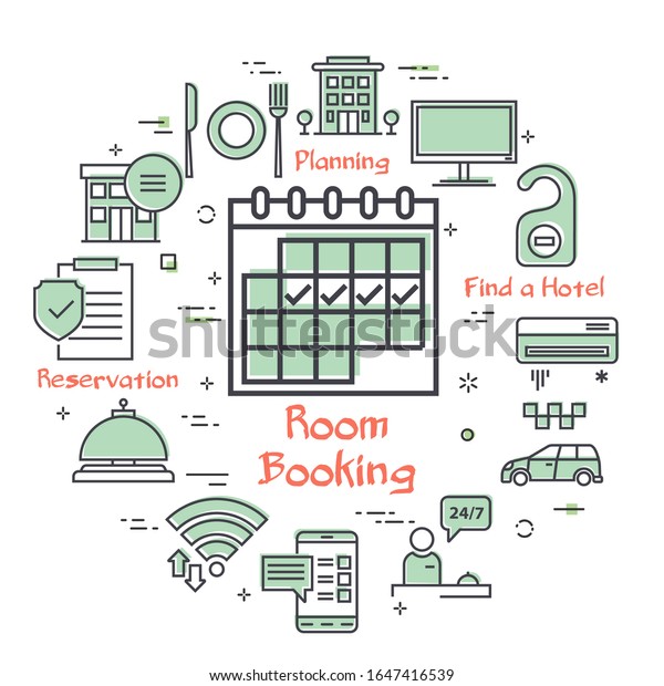 Vector hotel\
service square concept - Room\
Booking