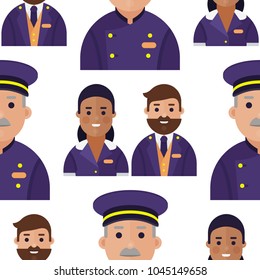 Vector hotel workers personal professional service man and woman job uniform objects hostel manager illustration seamless pattern