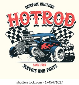 Vector Of Hotrod Car With Big Engine