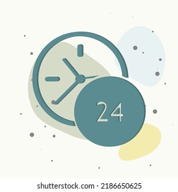 Vector hour icon. Support 24 hours a day. Round the clock on multicolored background. Layers grouped for easy editing illustration. For your design.