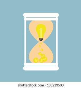 Vector hourglass with bulb and money