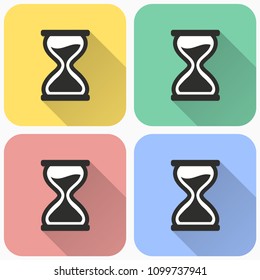 Vector hourglass clock icon. Illustration isolated with long shadow for graphic and web design.