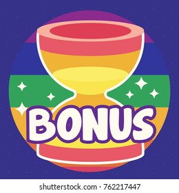 A vector hourglass isolated on dark blue background and orange floor, flat style for game