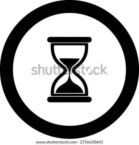 Vector Hourglass sand timer clock time management deadline icon inside black circle silhouette Illustration