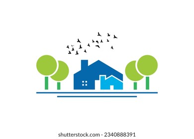 vector of house with abstract flying birds