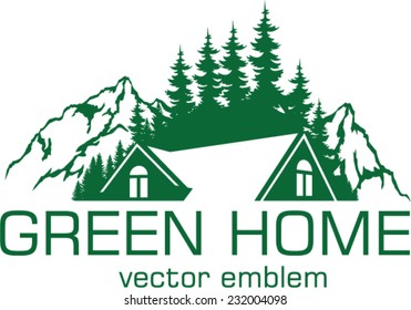 Vector house abstract real estate in mountains label emblem. Building vector silhouette.