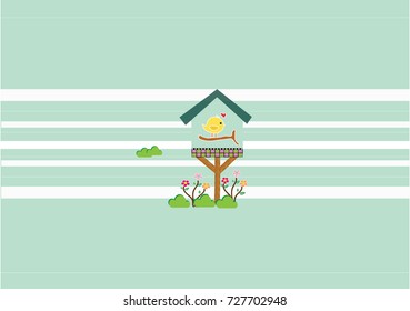 Vector house bird in the garden for background card 