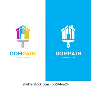 Vector of house and brush logo combination. Real estate and paintbrush symbol or icon. Unique apartment and rent agency logotype design template.