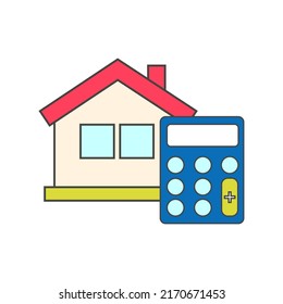 Vector house with calculator, isolated on white background. 
