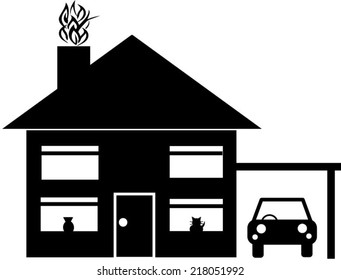 A vector of a house and car in silhouette for use as a design element