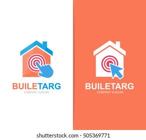 Vector house and click logo combination. Real estate and cursor symbol or icon. Unique apartment and rent agency logotype design template.